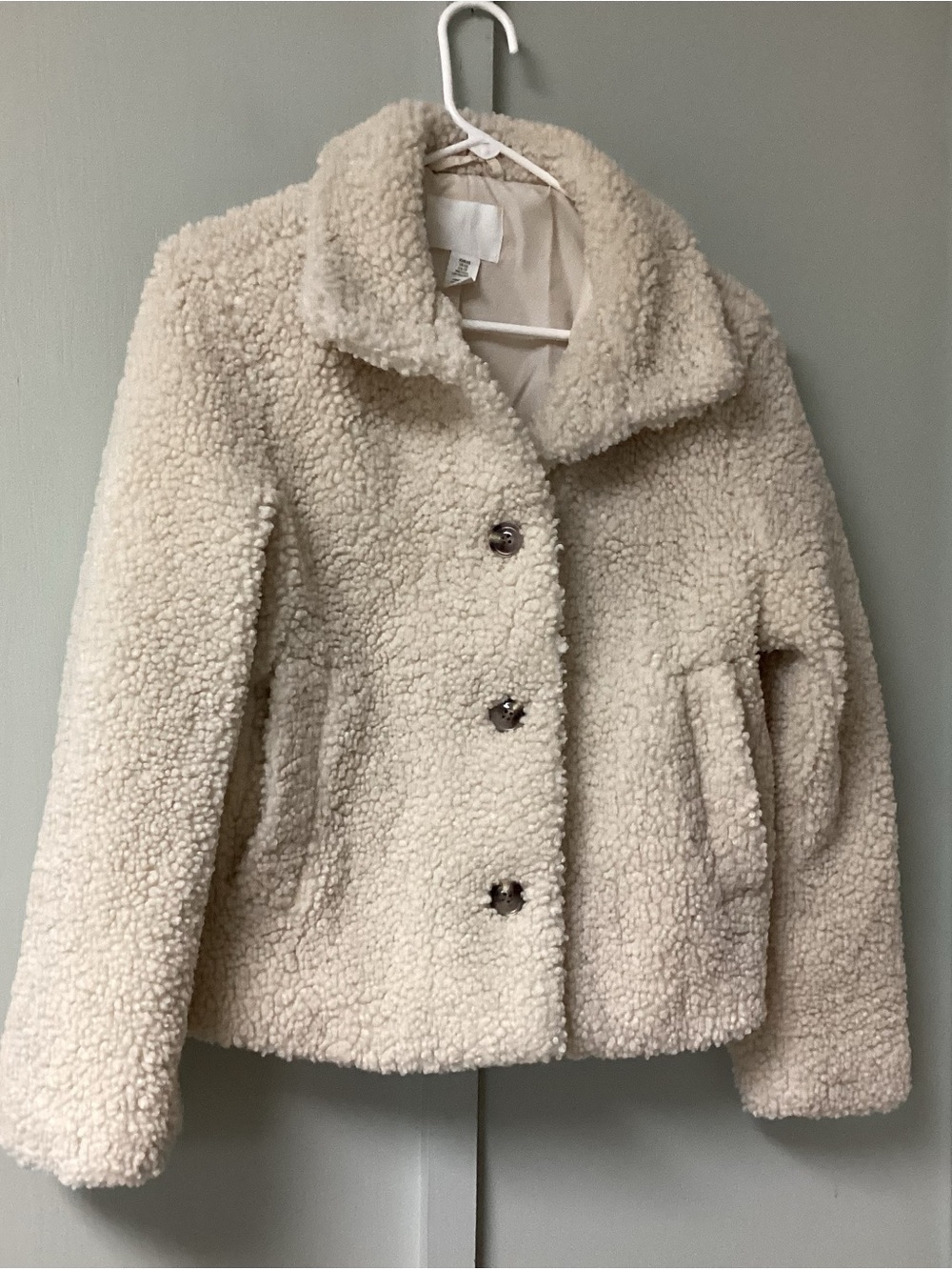 H&M Cream Teddy Sherpa Button Jacket Size XS